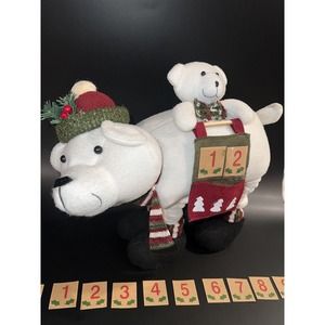 Vtg Polar White Bear & Baby Plush Christmas Advent Calendar Countdown